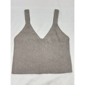 Madewell Women's Slim Fit V Neck Ribbed Sweater Tank Top Wool Blend Beige Size L